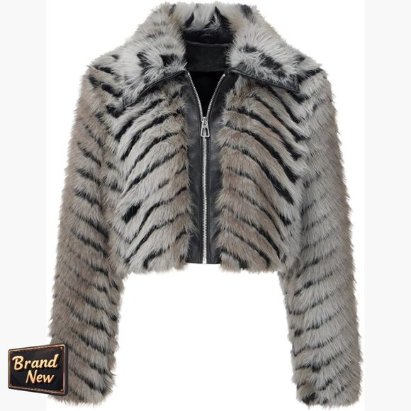 Jackets & Blazers - Faux Fur Leather Jacket Cropped Fleece Coat Warm Fluffy Zip Outerwear
